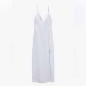 ZARA MIDI DRESS WITH WOVEN STRAPS LIGHT BLUE 7806/670 CHAMBRAY